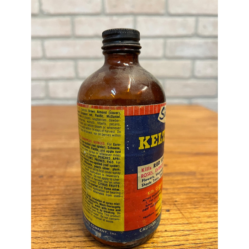 Vintage Kelthane EC Red Spider Mite Killer Amber Glass Bottle Farm Chemical