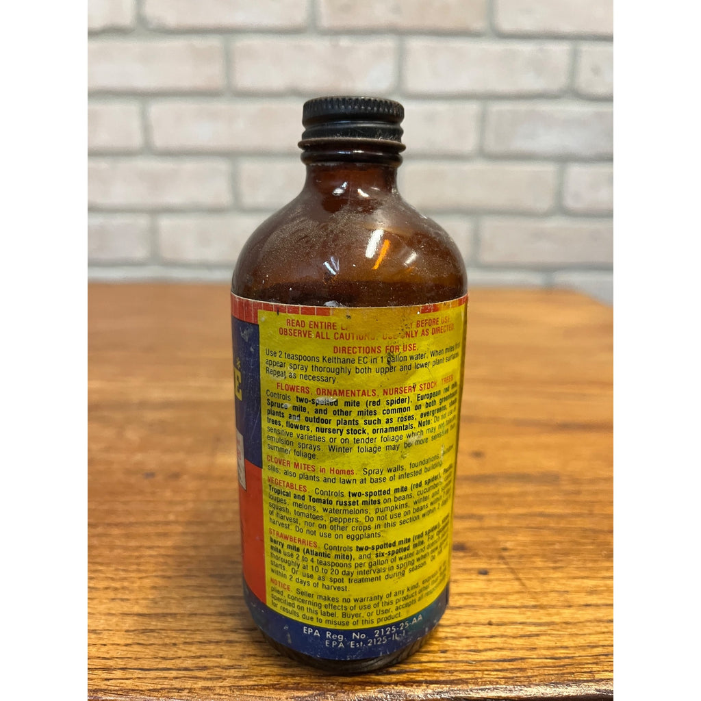 Vintage Kelthane EC Red Spider Mite Killer Amber Glass Bottle Farm Chemical