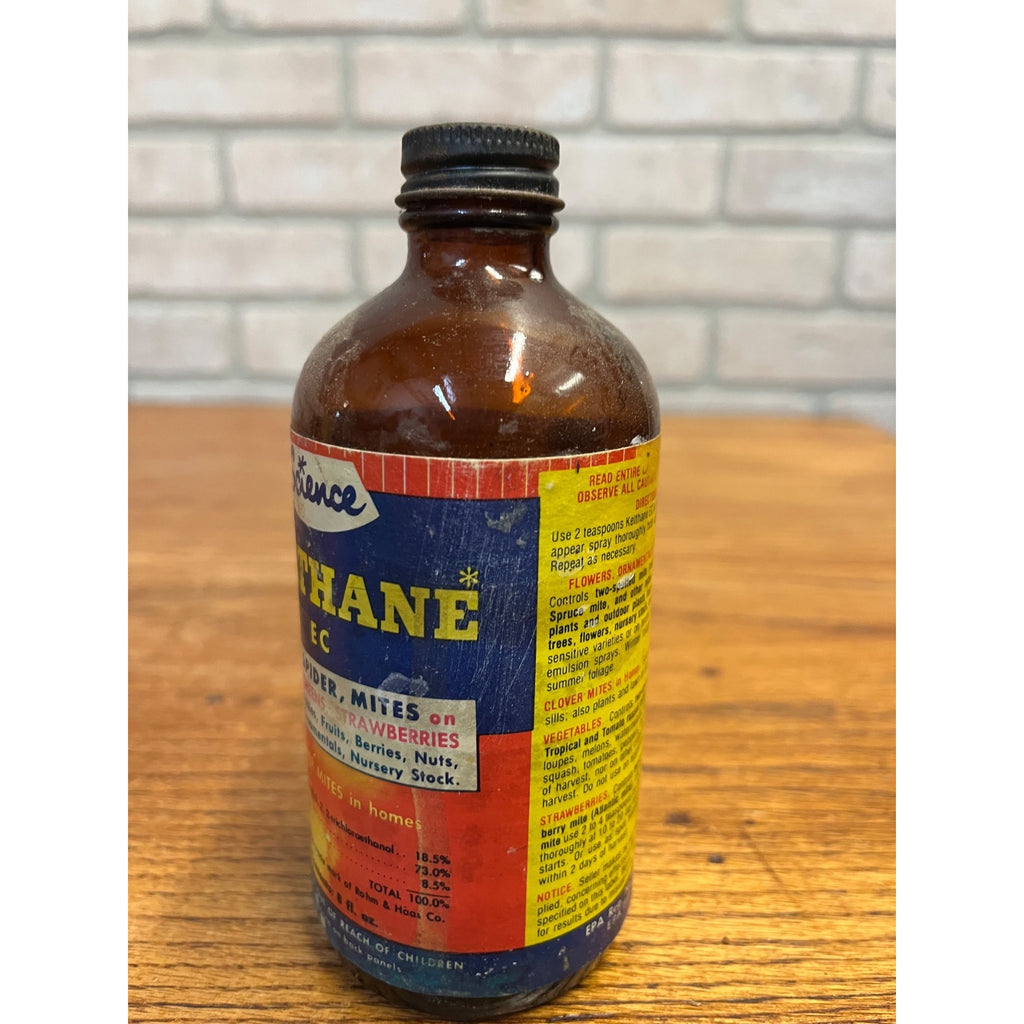Vintage Kelthane EC Red Spider Mite Killer Amber Glass Bottle Farm Chemical