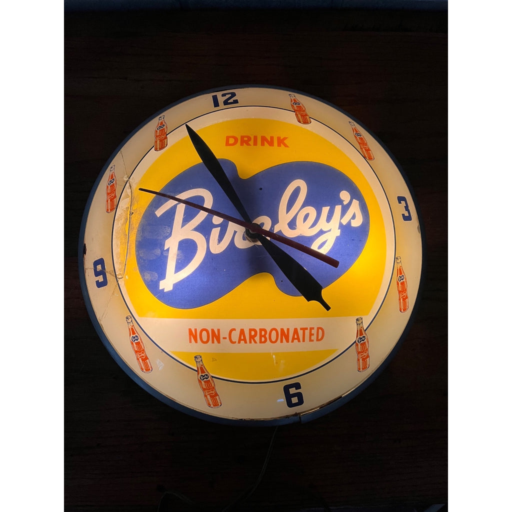 Vintage Bireley's Soda Pop Advertising Lighted Clock Double Bubble Sign -- As-Is