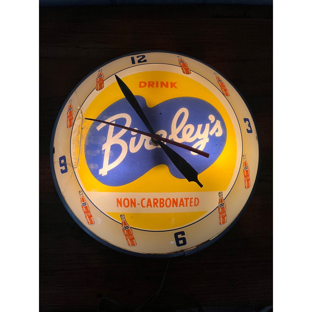 Vintage Bireley's Soda Pop Advertising Lighted Clock Double Bubble Sign -- As-Is