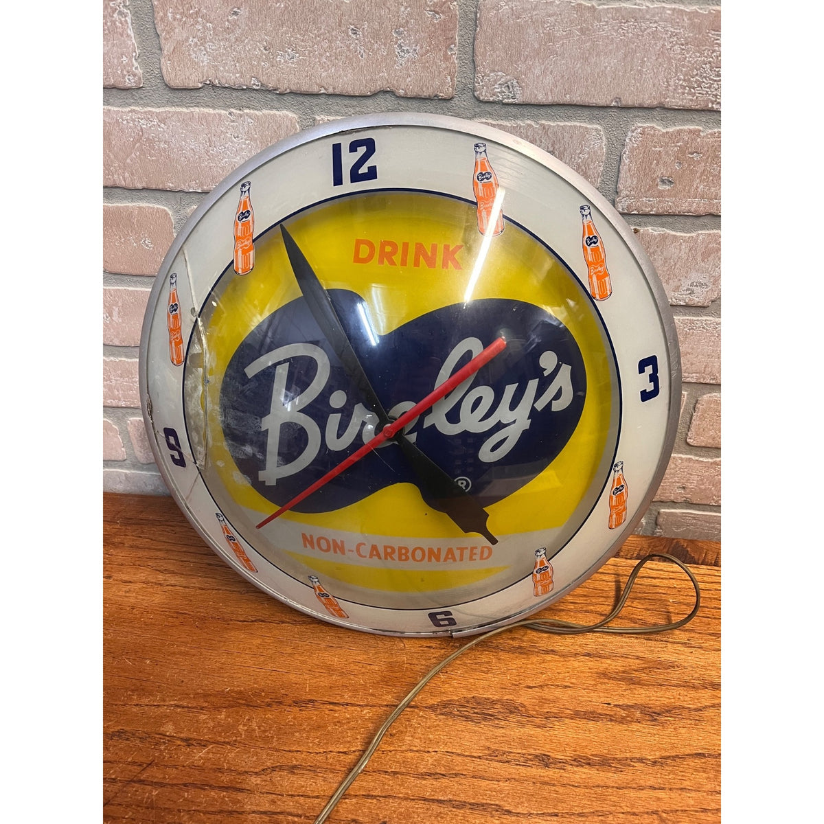Vintage Bireley's Soda Pop Advertising Lighted Clock Double Bubble Sign -- As-Is