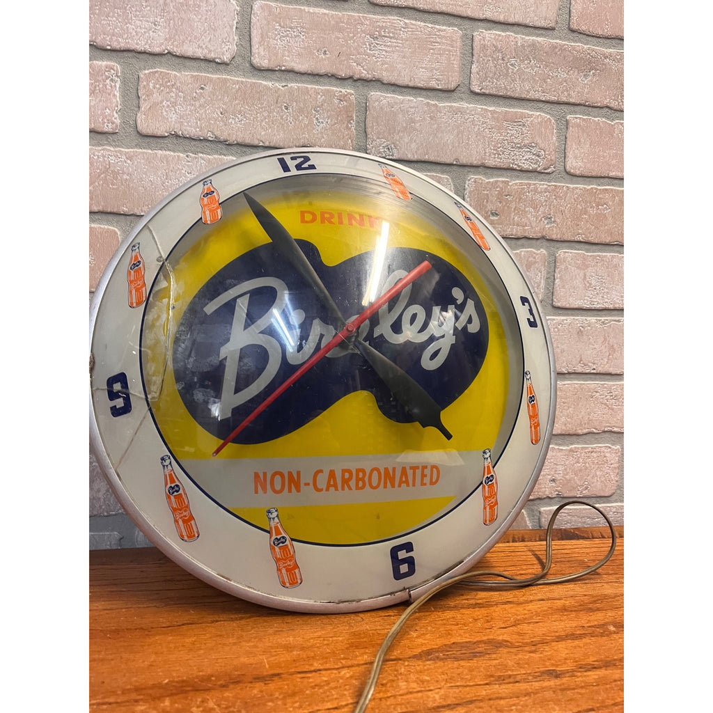 Vintage Bireley's Soda Pop Advertising Lighted Clock Double Bubble Sign -- As-Is