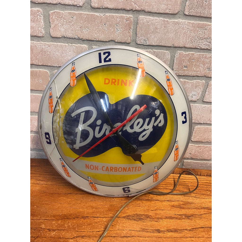 Vintage Bireley's Soda Pop Advertising Lighted Clock Double Bubble Sign -- As-Is