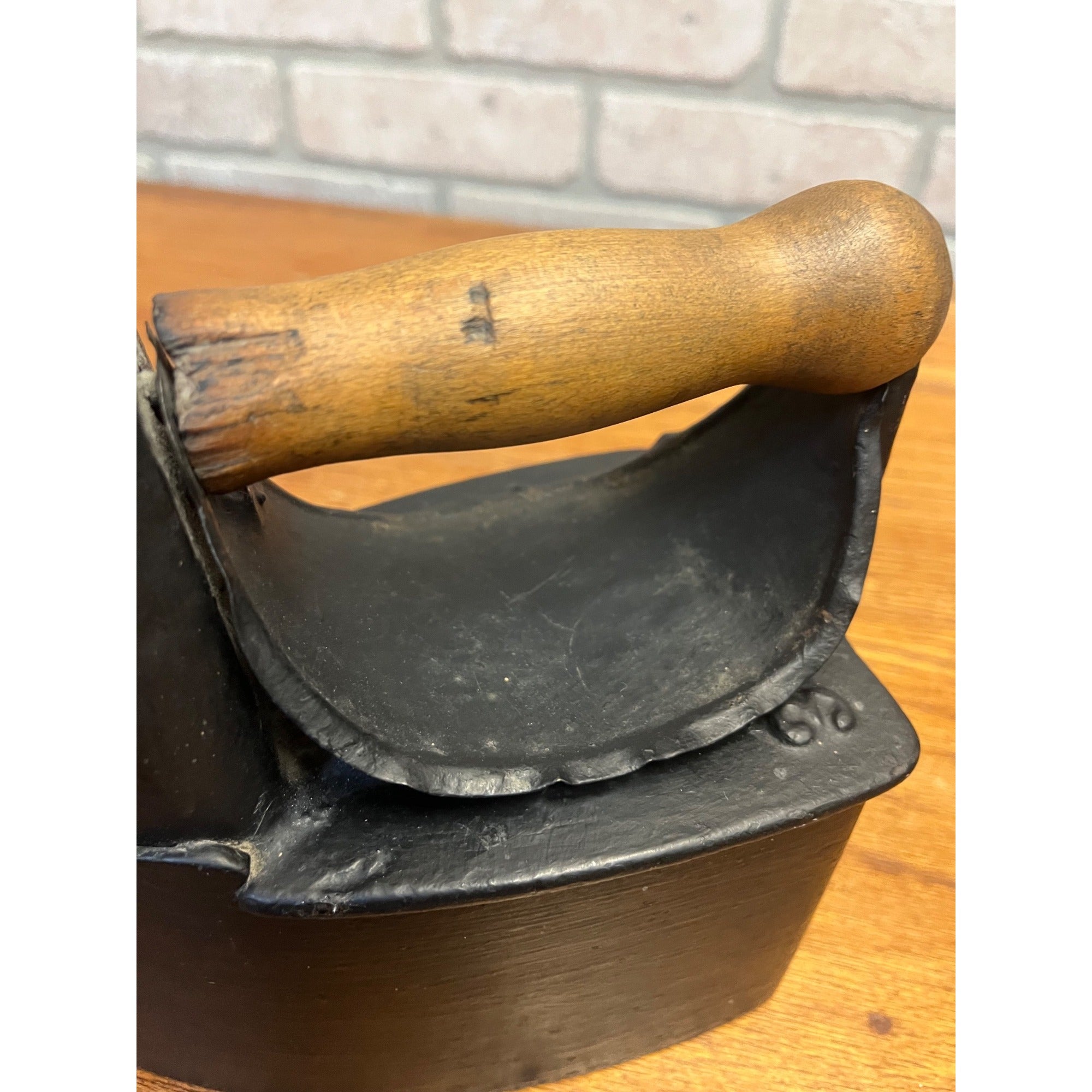 Vintage Early 1900s SAD Cast Iron Charcoal Coal Iron Handle Primitive Decor Doorstop