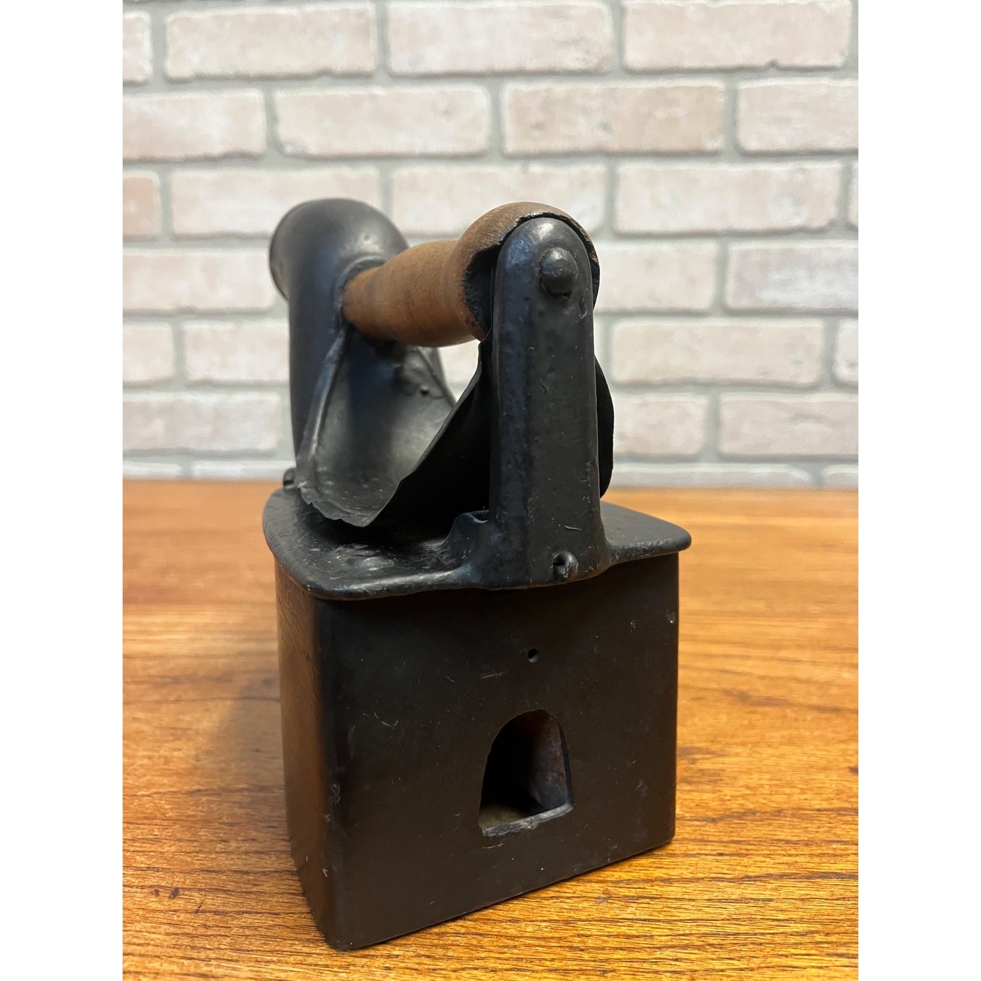 Vintage Early 1900s SAD Cast Iron Charcoal Coal Iron Handle Primitive Decor Doorstop