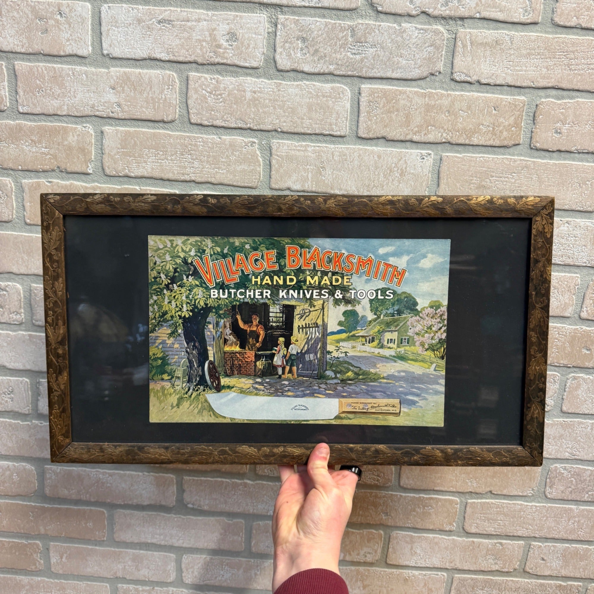 Vintage Village Blacksmith Butcher Knives & Tools Paper Sign Watertown Wisconsin