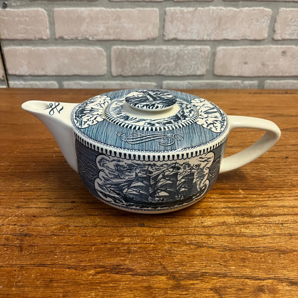 Vintage Currier and Ives by Royal China Lidded Tea Pot Sailboat Nautical