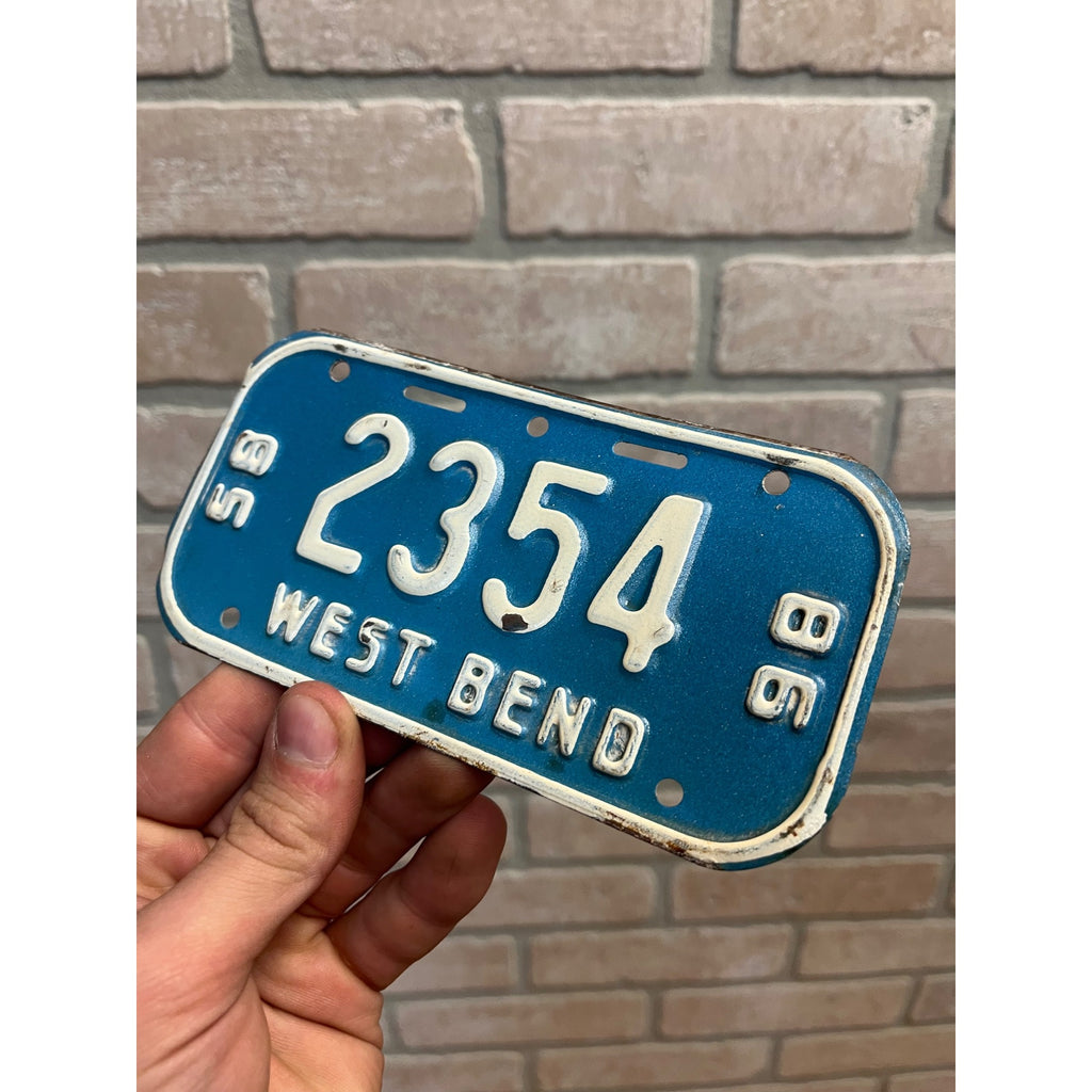 Vintage Wisconsin Bicycle Bike License Plate Embossed West Bend 1985-1986