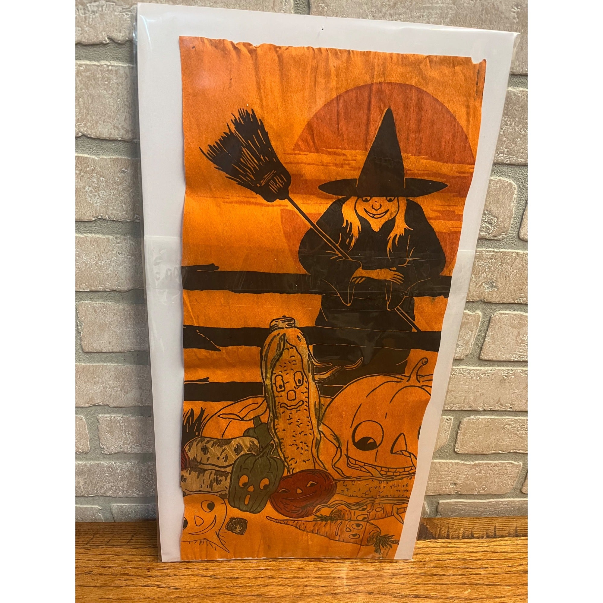 Antique Vintage Halloween Crepe Paper Panel Witch Veggie JOL 9" x 20"