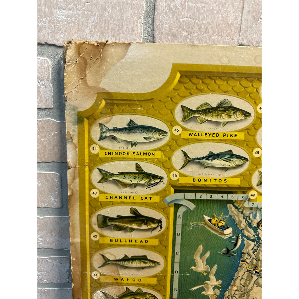 Original Vintage 1947 Seagram's Game Fish Cyclopedia Cardstock Sign Poster