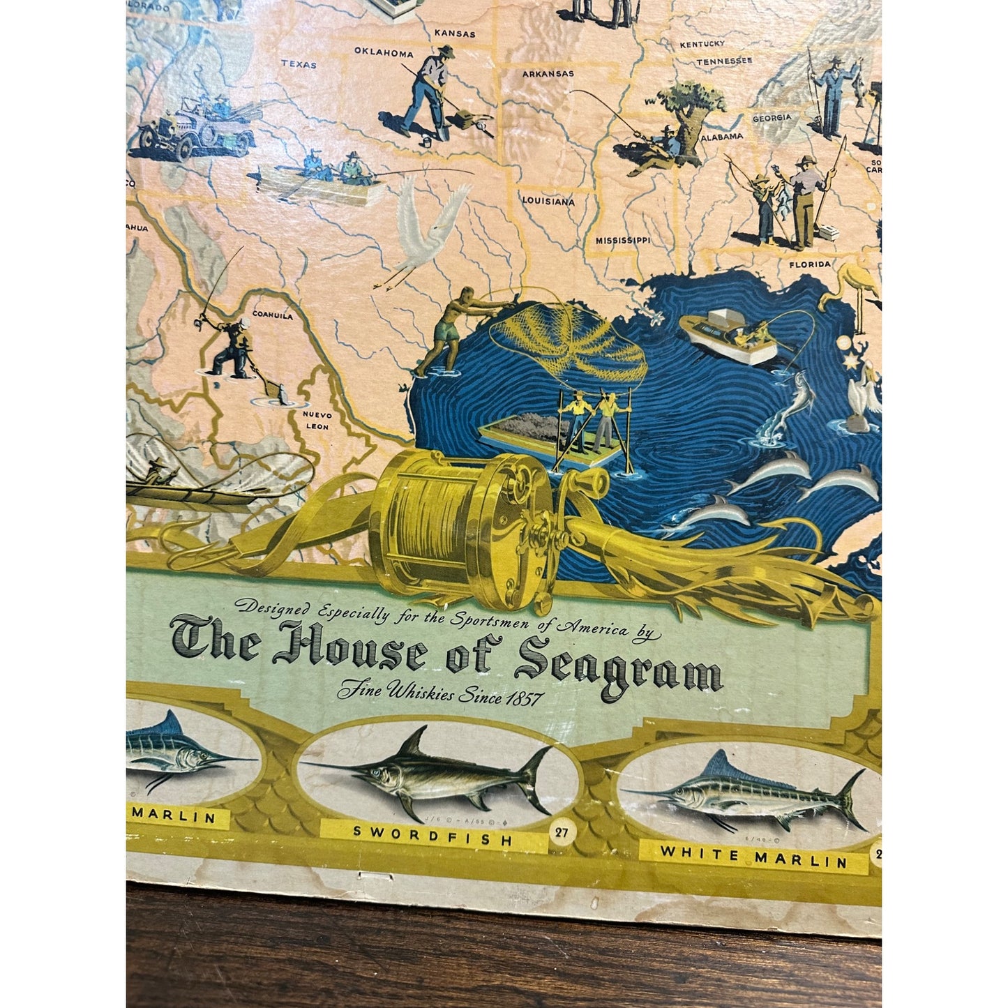 Original Vintage 1947 Seagram's Game Fish Cyclopedia Cardstock Sign Poster