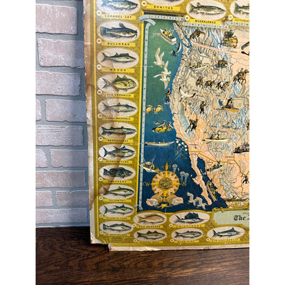 Original Vintage 1947 Seagram's Game Fish Cyclopedia Cardstock Sign Poster