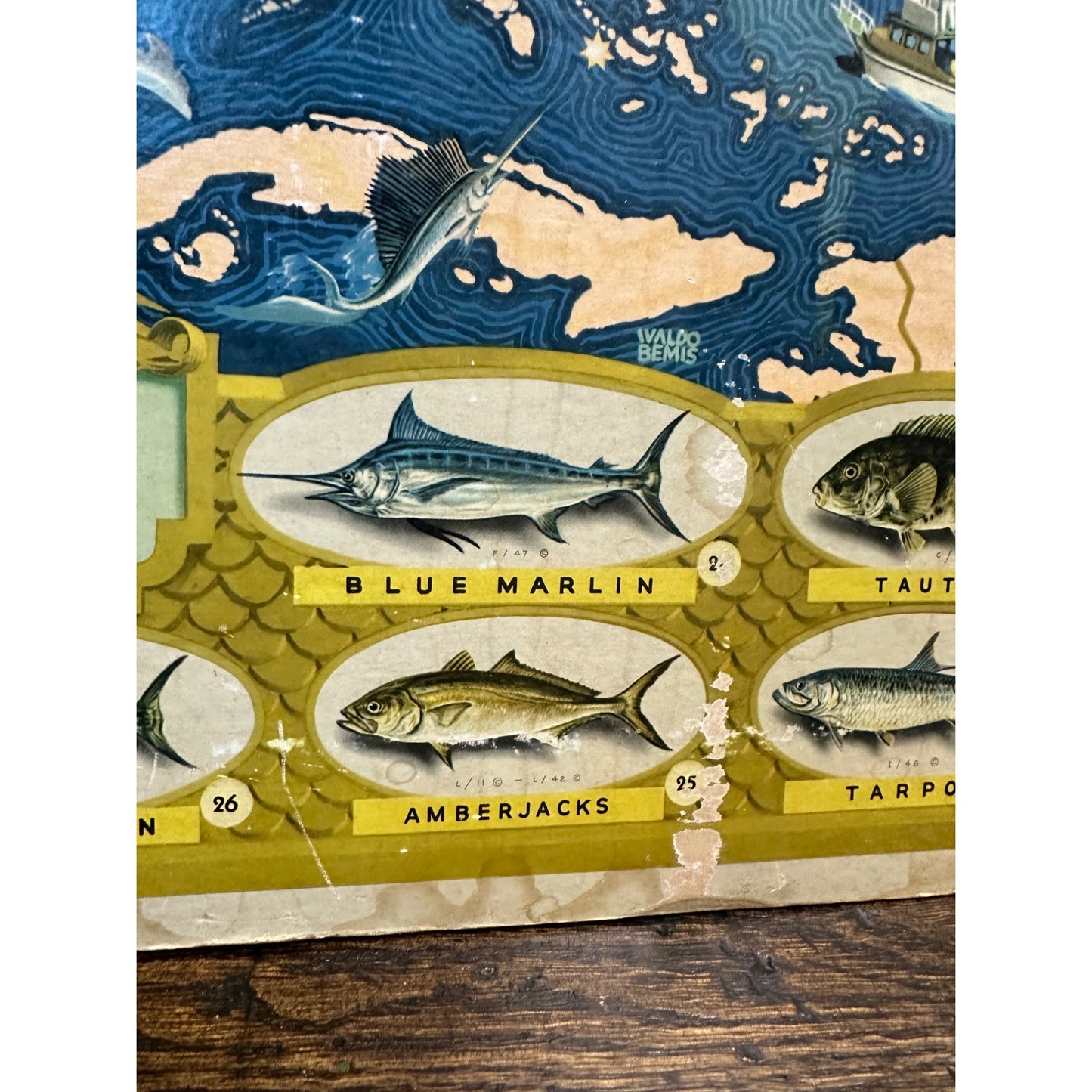 Original Vintage 1947 Seagram's Game Fish Cyclopedia Cardstock Sign Poster