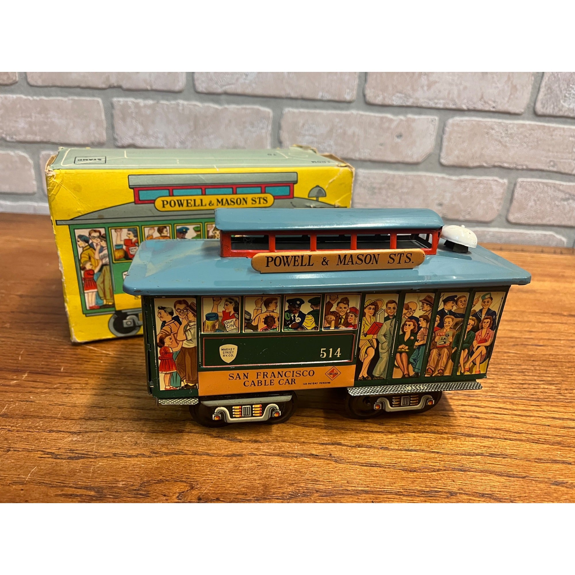 Vintage 1950s Powell & Mason San Francisco Cable Car Trolley Tin Litho Toy + Box