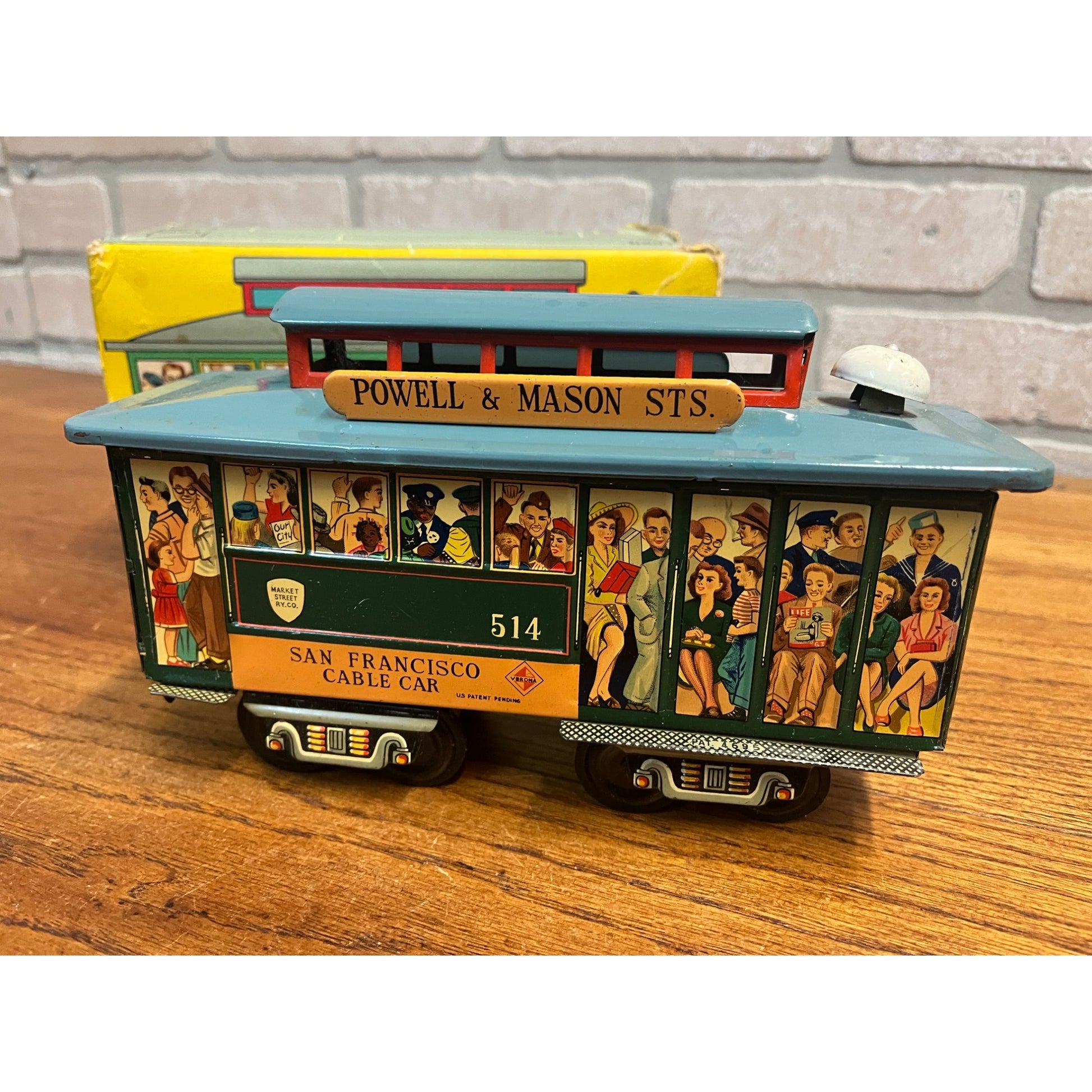 Vintage 1950s Powell & Mason San Francisco Cable Car Trolley Tin Litho Toy + Box
