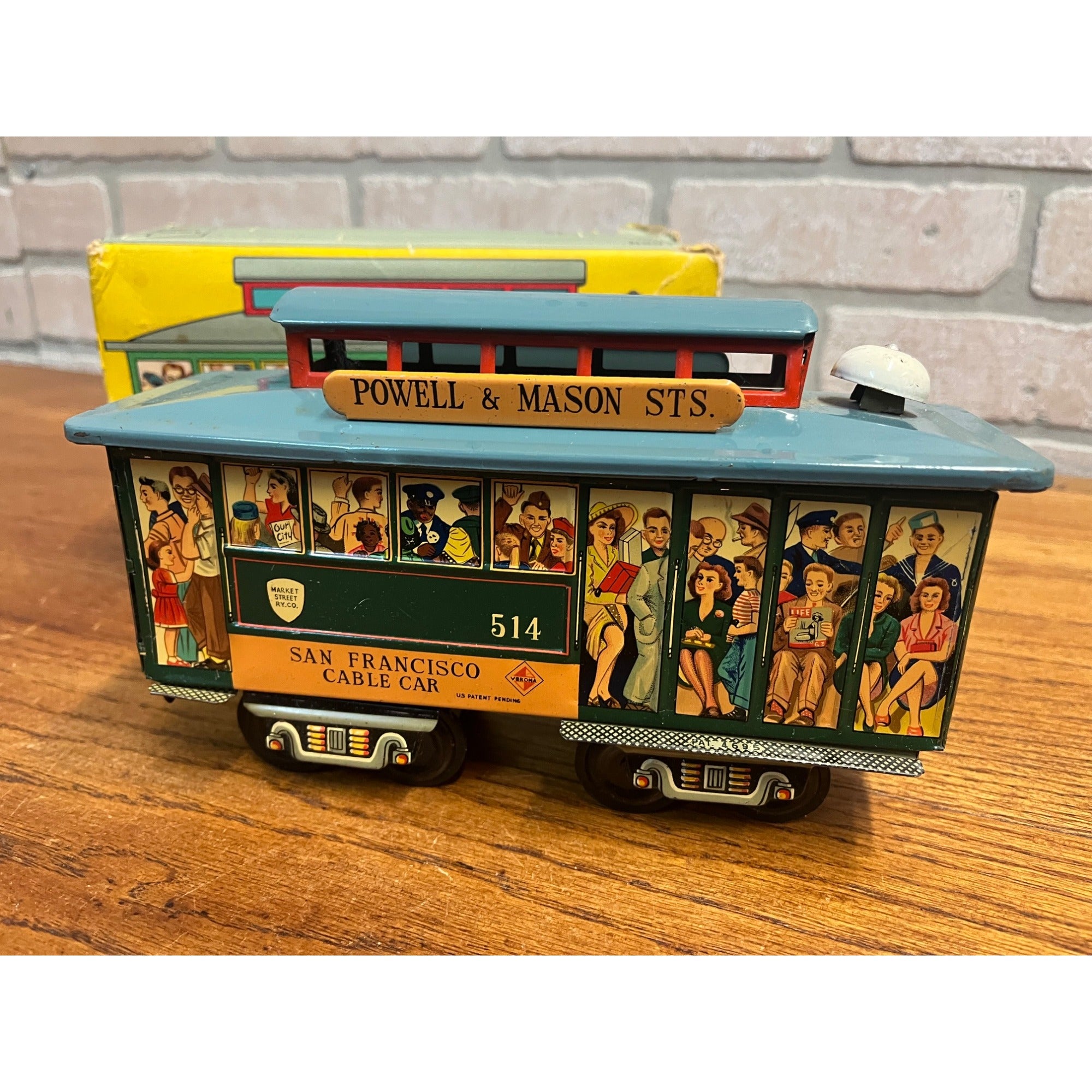 Vintage 1950s Powell & Mason San Francisco Cable Car Trolley Tin Litho Toy + Box
