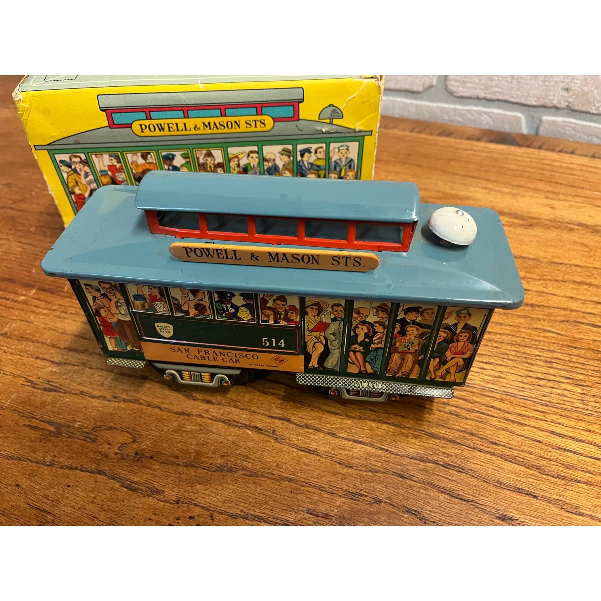 Vintage 1950s Powell & Mason San Francisco Cable Car Trolley Tin Litho Toy + Box