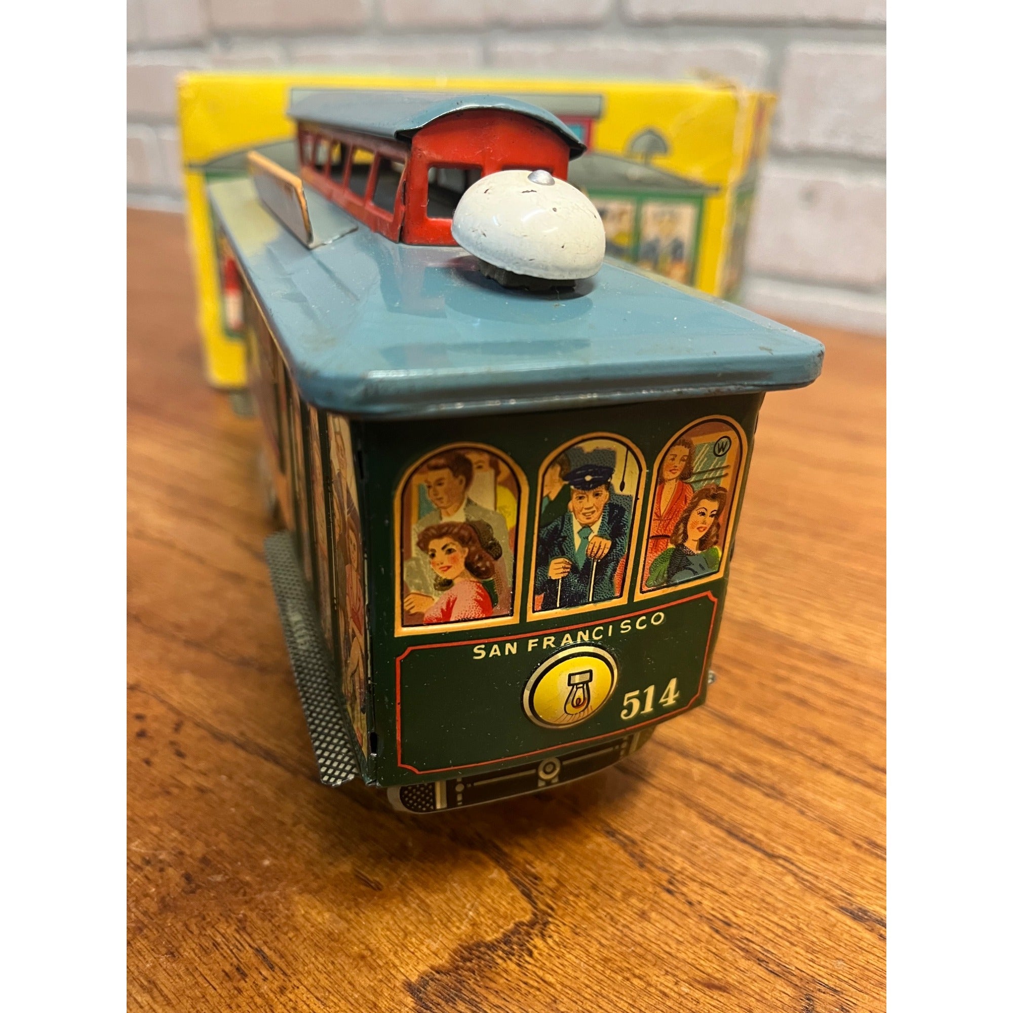Vintage 1950s Powell & Mason San Francisco Cable Car Trolley Tin Litho Toy + Box