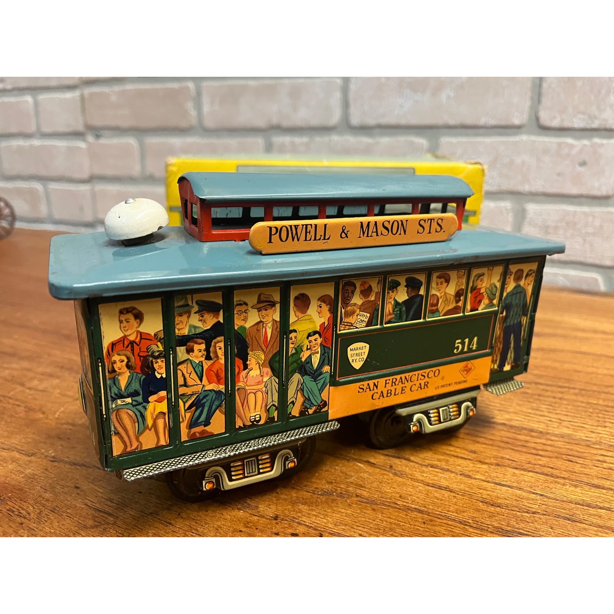 Vintage 1950s Powell & Mason San Francisco Cable Car Trolley Tin Litho Toy + Box