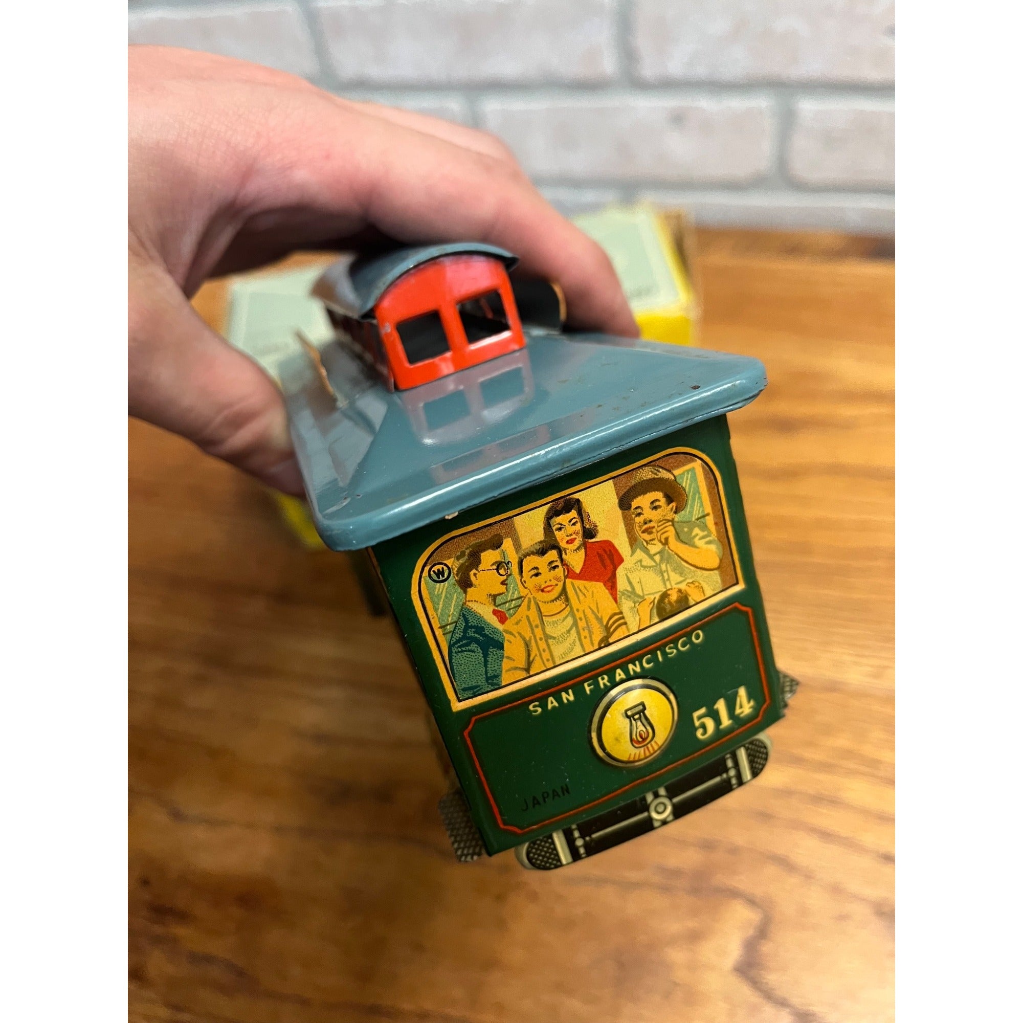Vintage 1950s Powell & Mason San Francisco Cable Car Trolley Tin Litho Toy + Box