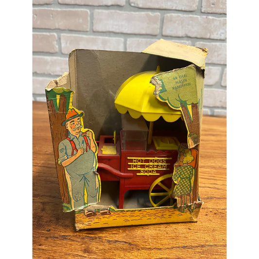 Vintage Ideal Plastic Hot Dog Wagon Cart Stand Toy w/ Box No. FW80
