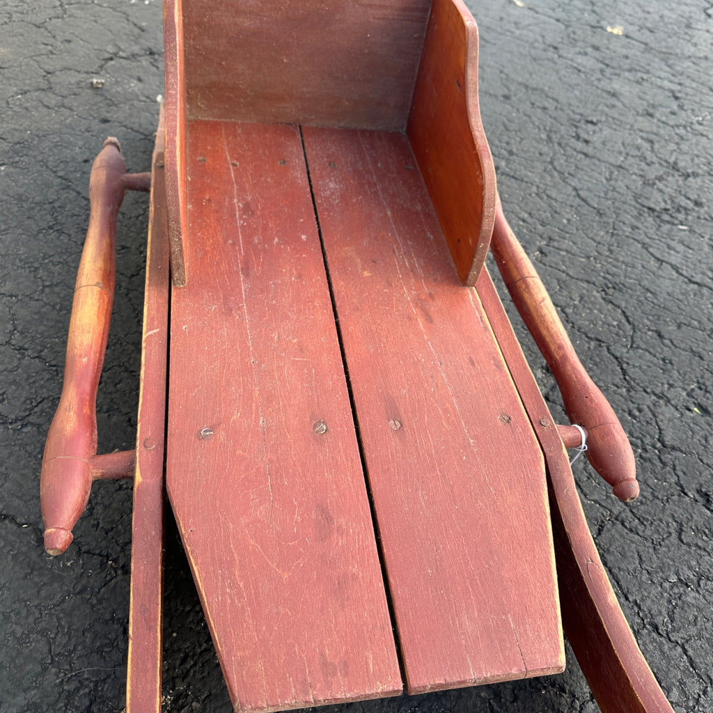 Vintage Red Rustic Wooden Primitive Wooden Winter Sled W/ Seat/ Back
