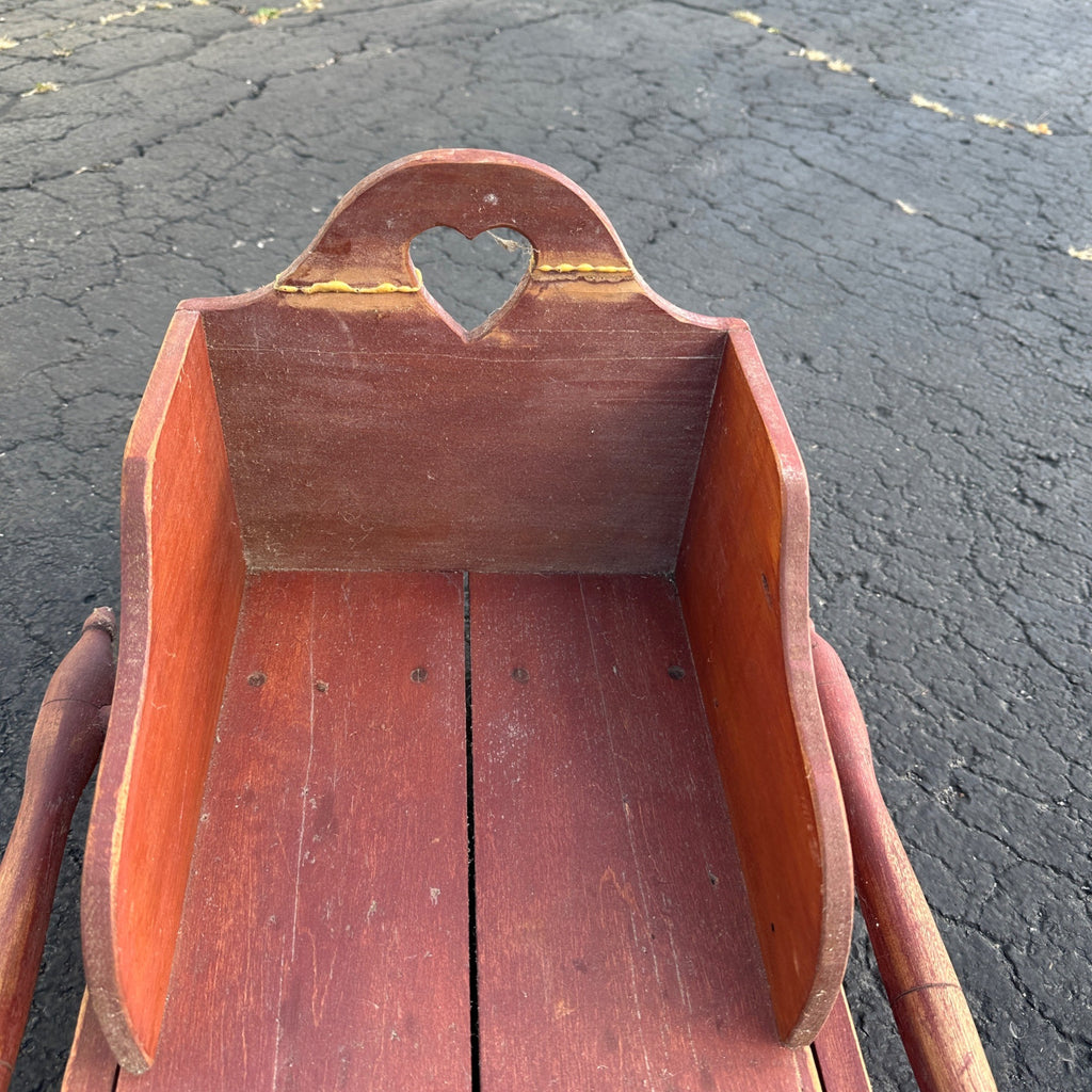 Vintage Red Rustic Wooden Primitive Wooden Winter Sled W/ Seat/ Back