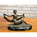 Antique French Art Nouveau Spelter Lady Woman Marble Base Made in France Deco