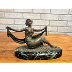 Antique French Art Nouveau Spelter Lady Woman Marble Base Made in France Deco