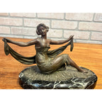 Antique French Art Nouveau Spelter Lady Woman Marble Base Made in France Deco