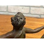 Antique French Art Nouveau Spelter Lady Woman Marble Base Made in France Deco