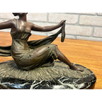 Antique French Art Nouveau Spelter Lady Woman Marble Base Made in France Deco
