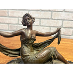 Antique French Art Nouveau Spelter Lady Woman Marble Base Made in France Deco