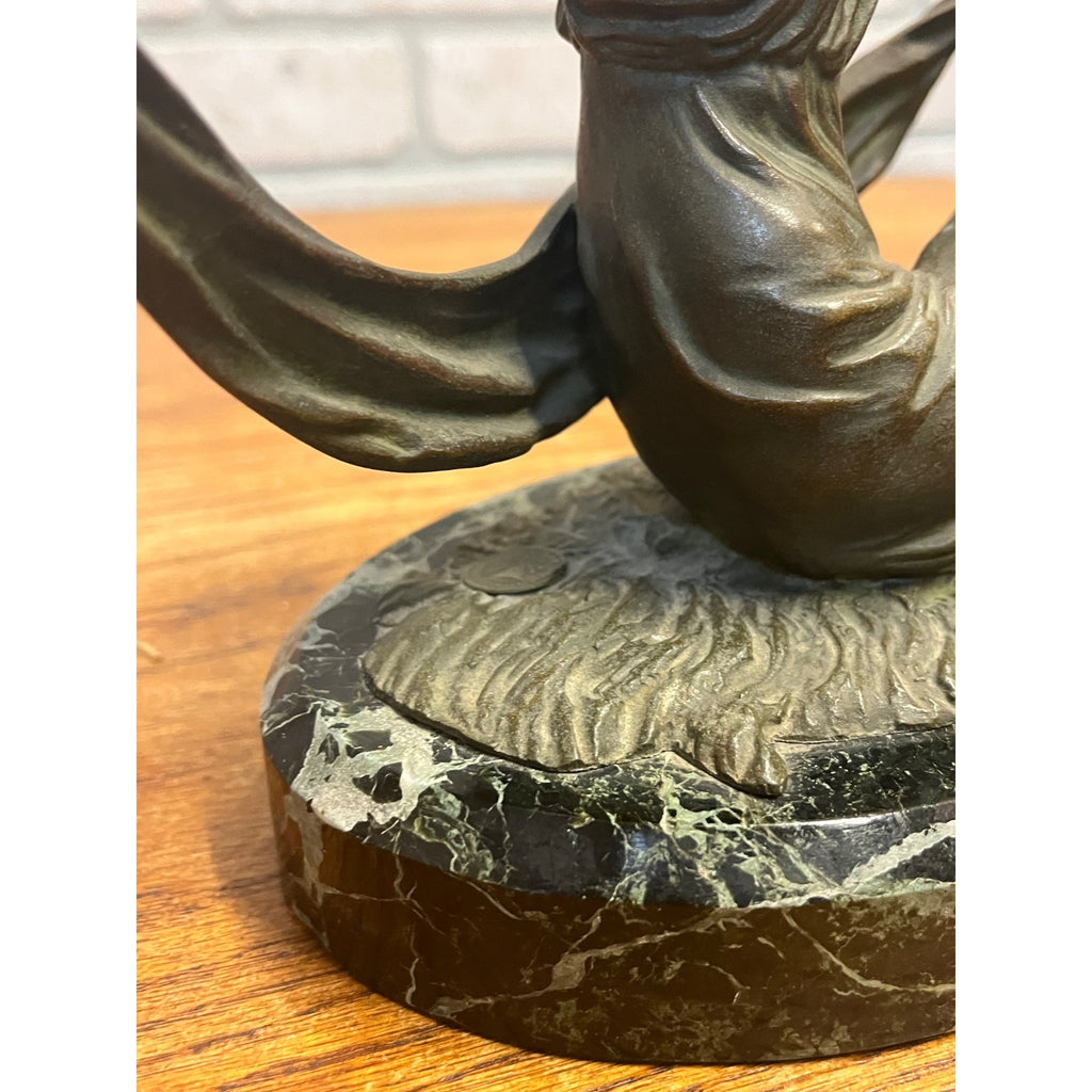 Antique French Art Nouveau Spelter Lady Woman Marble Base Made in France Deco