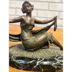 Antique French Art Nouveau Spelter Lady Woman Marble Base Made in France Deco
