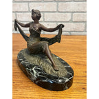 Antique French Art Nouveau Spelter Lady Woman Marble Base Made in France Deco