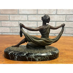 Antique French Art Nouveau Spelter Lady Woman Marble Base Made in France Deco
