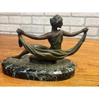 Antique French Art Nouveau Spelter Lady Woman Marble Base Made in France Deco