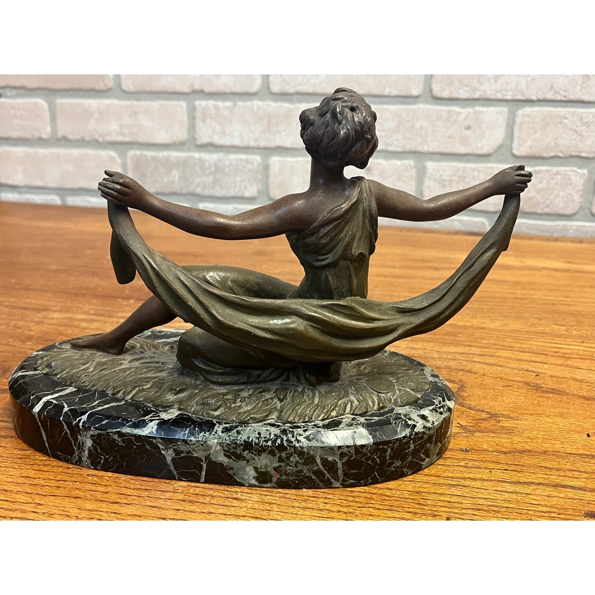 Antique French Art Nouveau Spelter Lady Woman Marble Base Made in France Deco