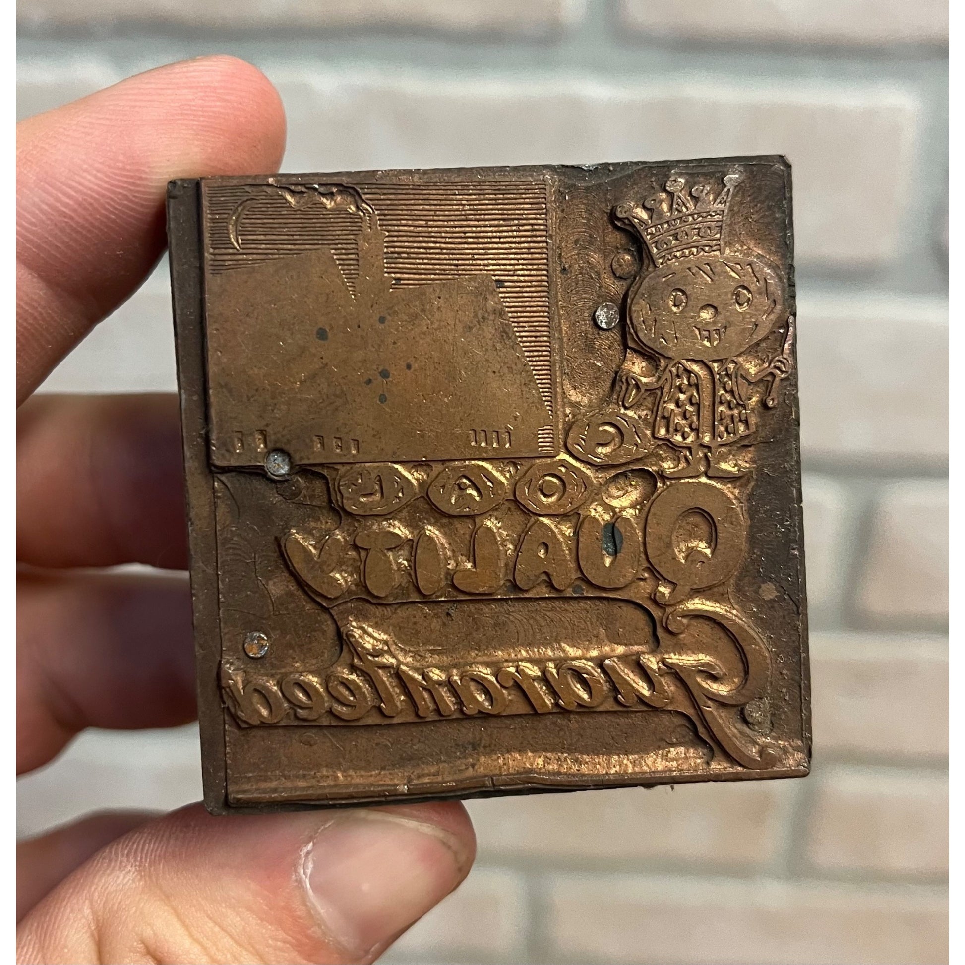 Vintage Letterpress Printing Block Old King Coal Advertising Copper