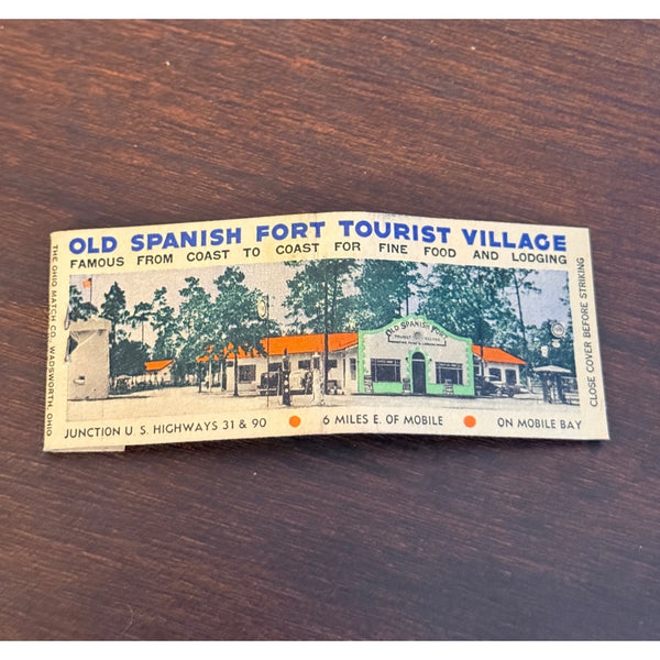 Vintage Old Spanish Fort Tourist Village Mobil Alabama UNSTRUCK Matchbook FULL