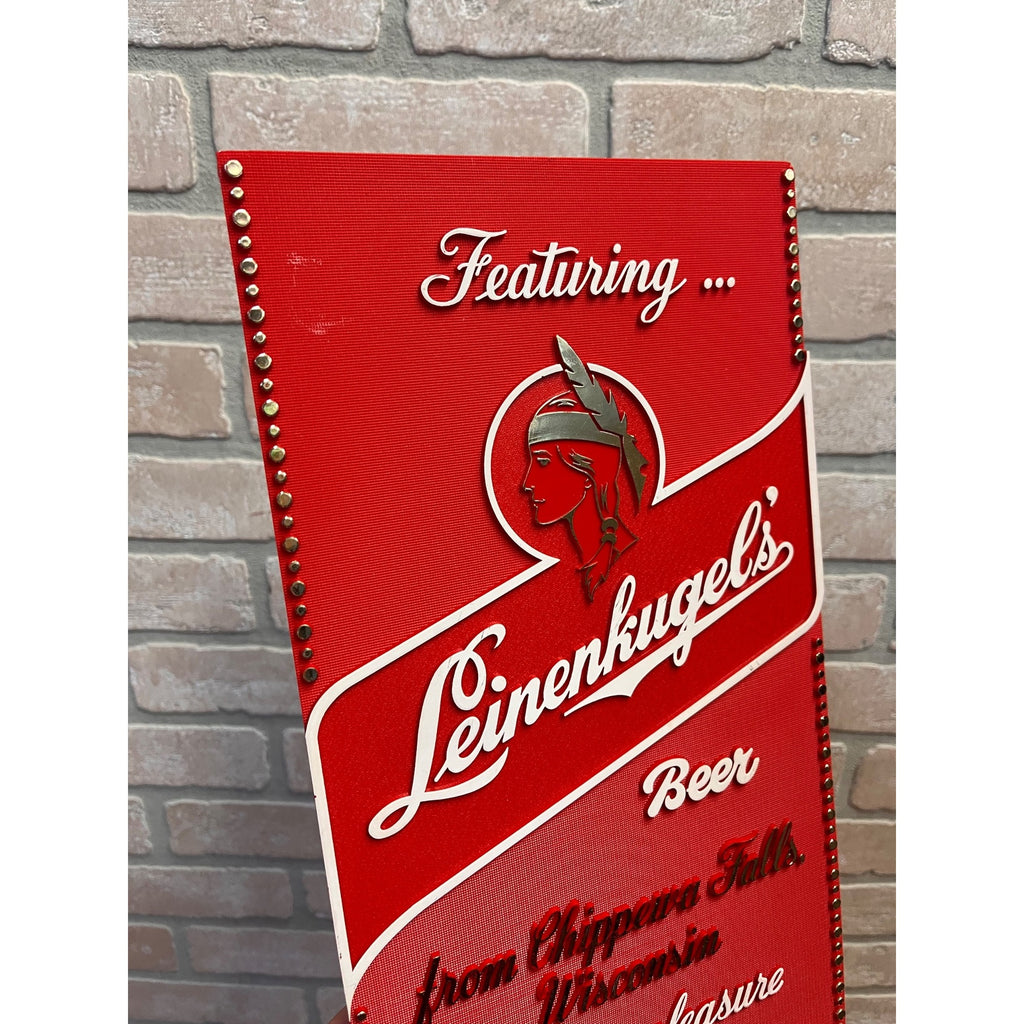 Vintage 1980s Leinenkugel's Beer Plastic Sign "Featuring" Indian Maiden Logo