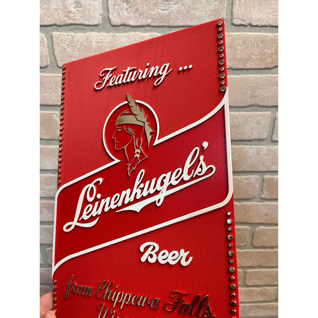 Vintage 1980s Leinenkugel's Beer Plastic Sign "Featuring" Indian Maiden Logo