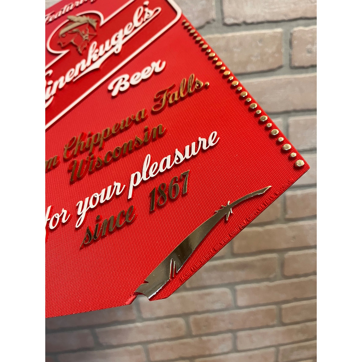 Vintage 1980s Leinenkugel's Beer Plastic Sign "Featuring" Indian Maiden Logo