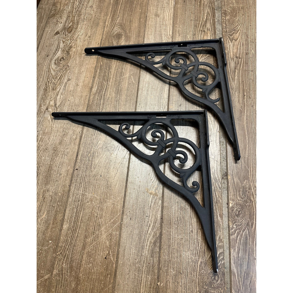 Antique Cast Iron Ornate Shelf Brackets 18" x 16"