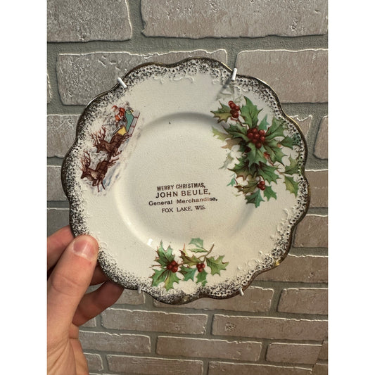 Vintage 1900s Fox Lake Wisconsin Advertising Christmas Plate Beule General Store