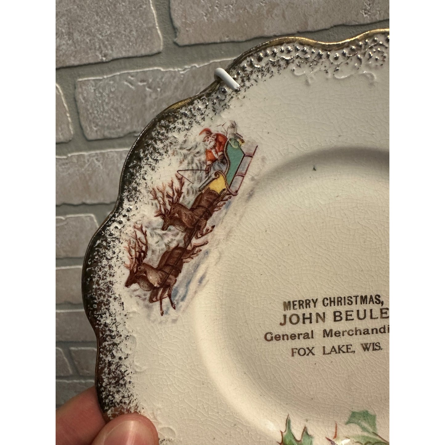 Vintage 1900s Fox Lake Wisconsin Advertising Christmas Plate Beule General Store