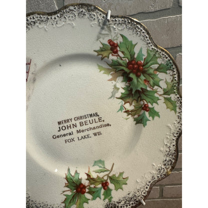 Vintage 1900s Fox Lake Wisconsin Advertising Christmas Plate Beule General Store