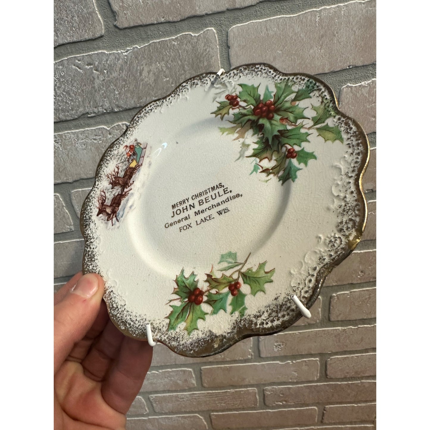 Vintage 1900s Fox Lake Wisconsin Advertising Christmas Plate Beule General Store